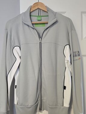 BOSS Hugo Boss Light Gray Zip-Front Jacket with White Side Panels
